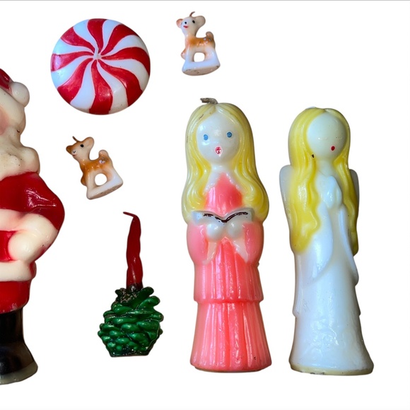 Vintage Lot of 11 Gurley ? Christmas Green Hat Snowman Tree Reindeer Wax Candles - Picture 4 of 16